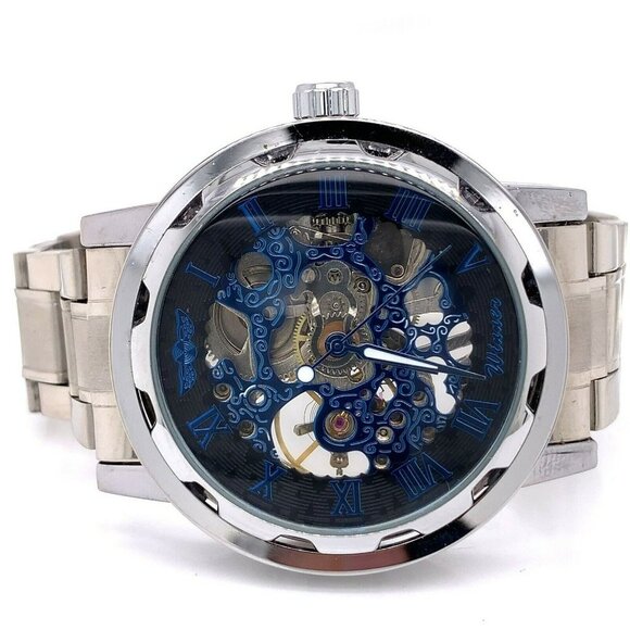 Winner Automatic Stainless Steel Blue Skeleton Dial Watch! 198 - Picture 3 of 10